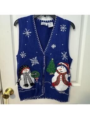 Vintage Blue Snowman Christmas Sweater Vest Small